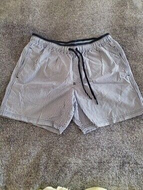 Marks & Spencer Navy and White Pinstripe Swim Shorts